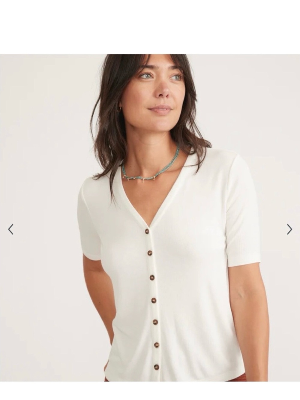 Marine Layer Lexi Rib Button Front Top — White